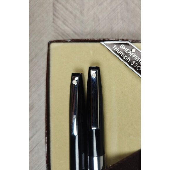 Vintage Sheaffer Triumph 330 Black Ballpoint Pen & Pencil Set With Box White Dot - Picture 3 of 5